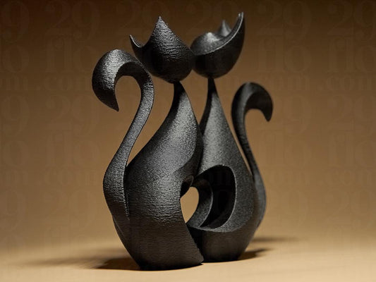 cats sculpture - 3D print - cat decor - couple figure - two kittens in love