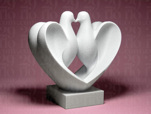 Doves in Love - 3D print - elegant sculpture - heart shaped decor