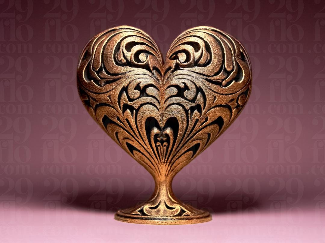 ornamental heart sculpture - 3D print - love decor - romantic gift - hand painted