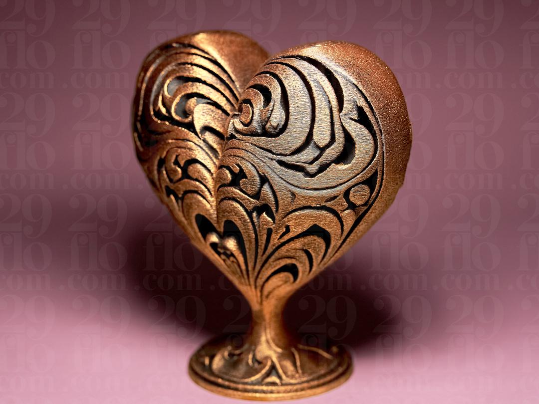 ornamental heart sculpture - 3D print - love decor - romantic gift - hand painted