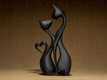 Two Kittens (big and small) in Love - 3D Printed Cat Sculpture - Modern Deco Figurine