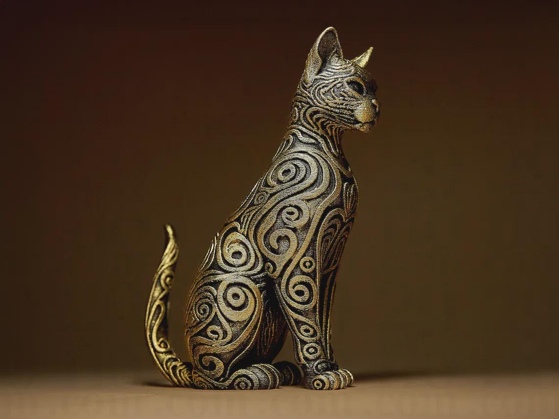 ornamental cat sculpture - 3D print - home decor - pet lovers gift - hand painted
