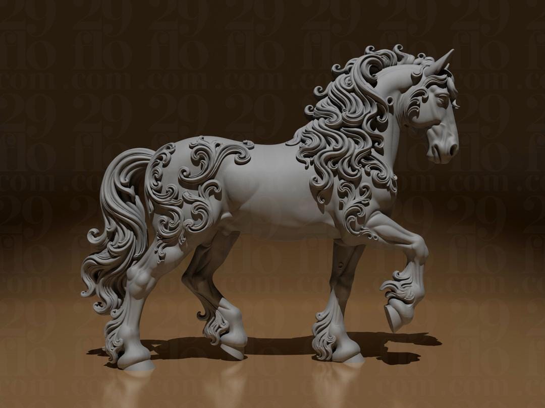 horse sculpture - floral 3D print - home decor - romantic figurine