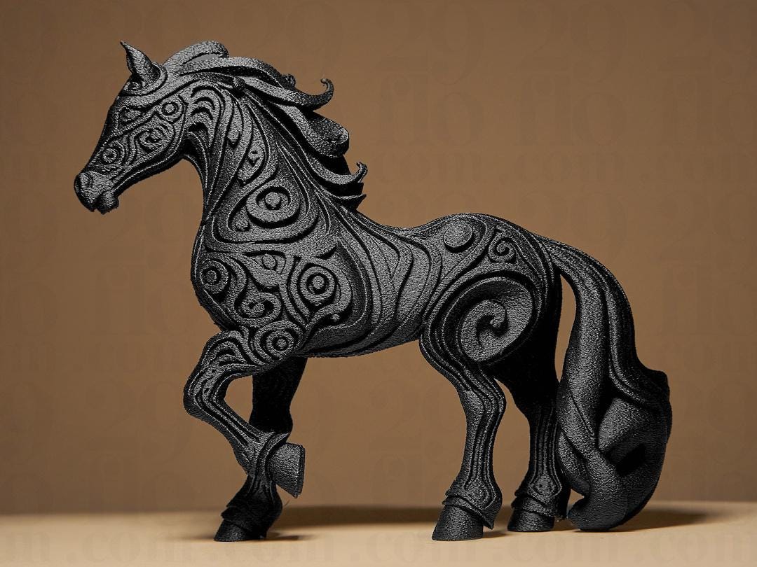 horse sculpture - ornamental 3D print - home decor - hand painted figurine