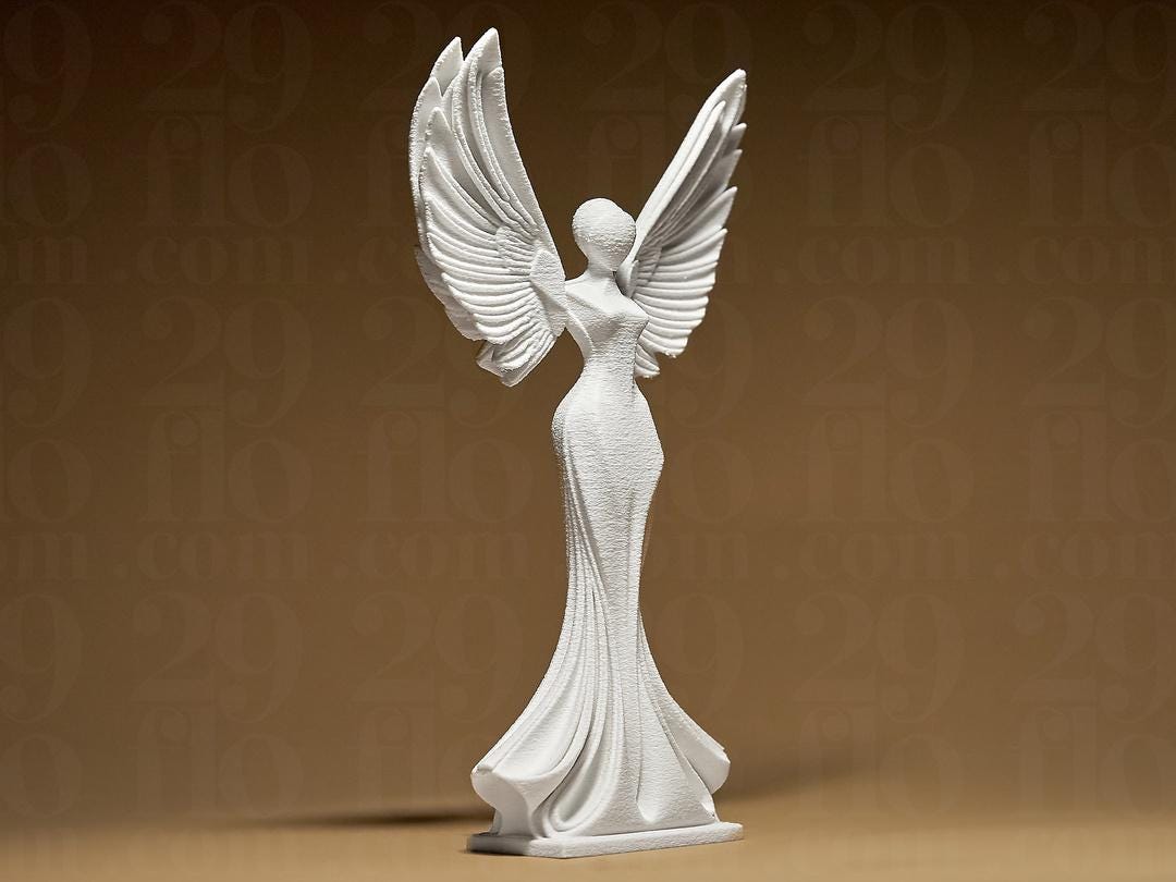 angel sculpture - modern 3D print - home decor - winged statuette