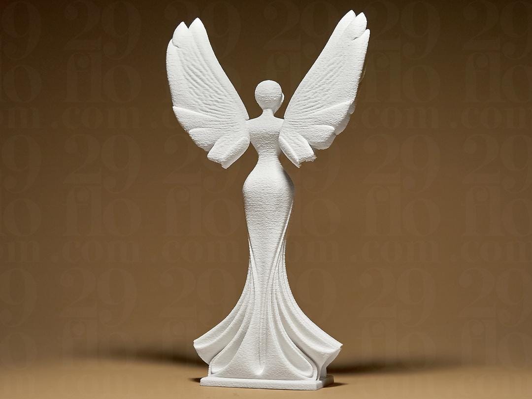 angel sculpture - modern 3D print - home decor - winged statuette