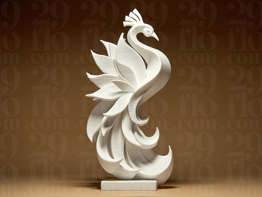 peacock sculpture - elegant 3D print - home decor - floating modern statue