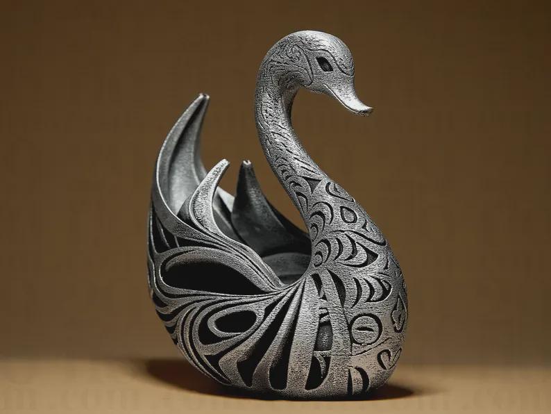 ornamental swan sculpture - elegant 3D print - key holder - modern animal figure