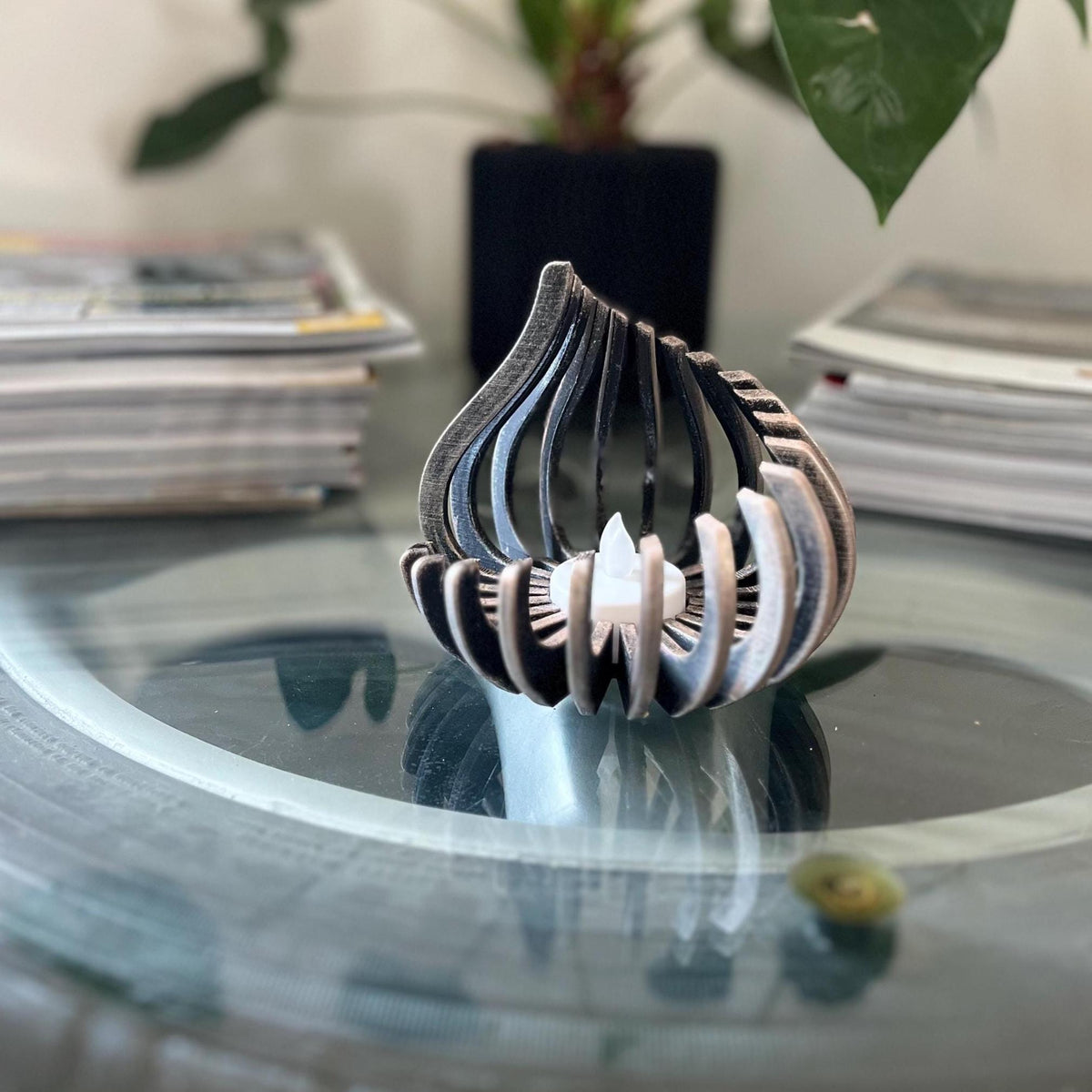 Modern Kerzenhalter für Teelichter - 3D Druck - metallic handbemalt