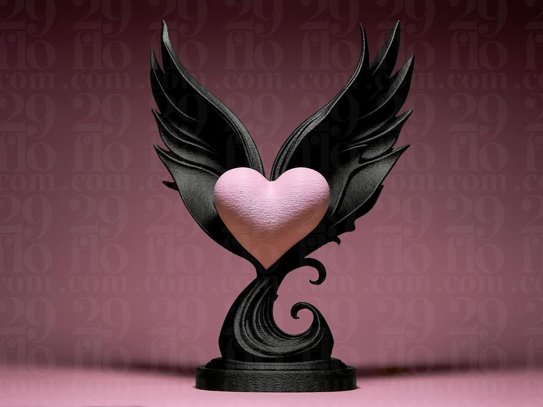 winged heart sculpture - 3D print - angelwings - love decor - romantic gift