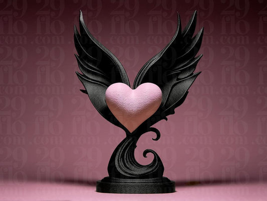 winged heart sculpture - 3D print - angelwings - love decor - romantic gift