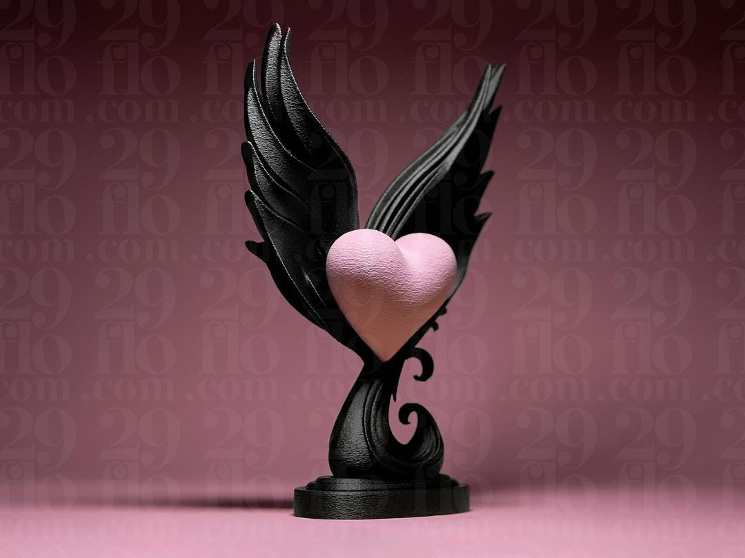 winged heart sculpture - 3D print - angelwings - love decor - romantic gift