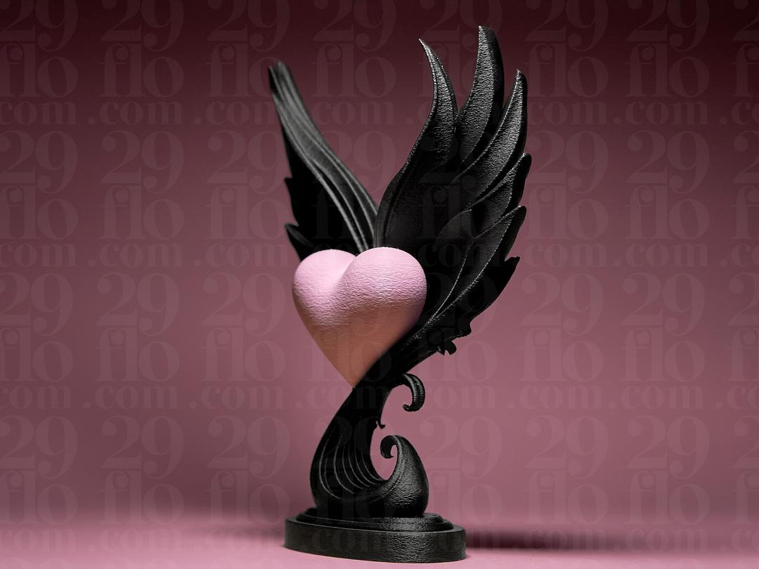 winged heart sculpture - 3D print - angelwings - love decor - romantic gift