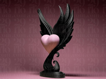 winged heart sculpture - 3D print - angelwings - love decor - romantic gift