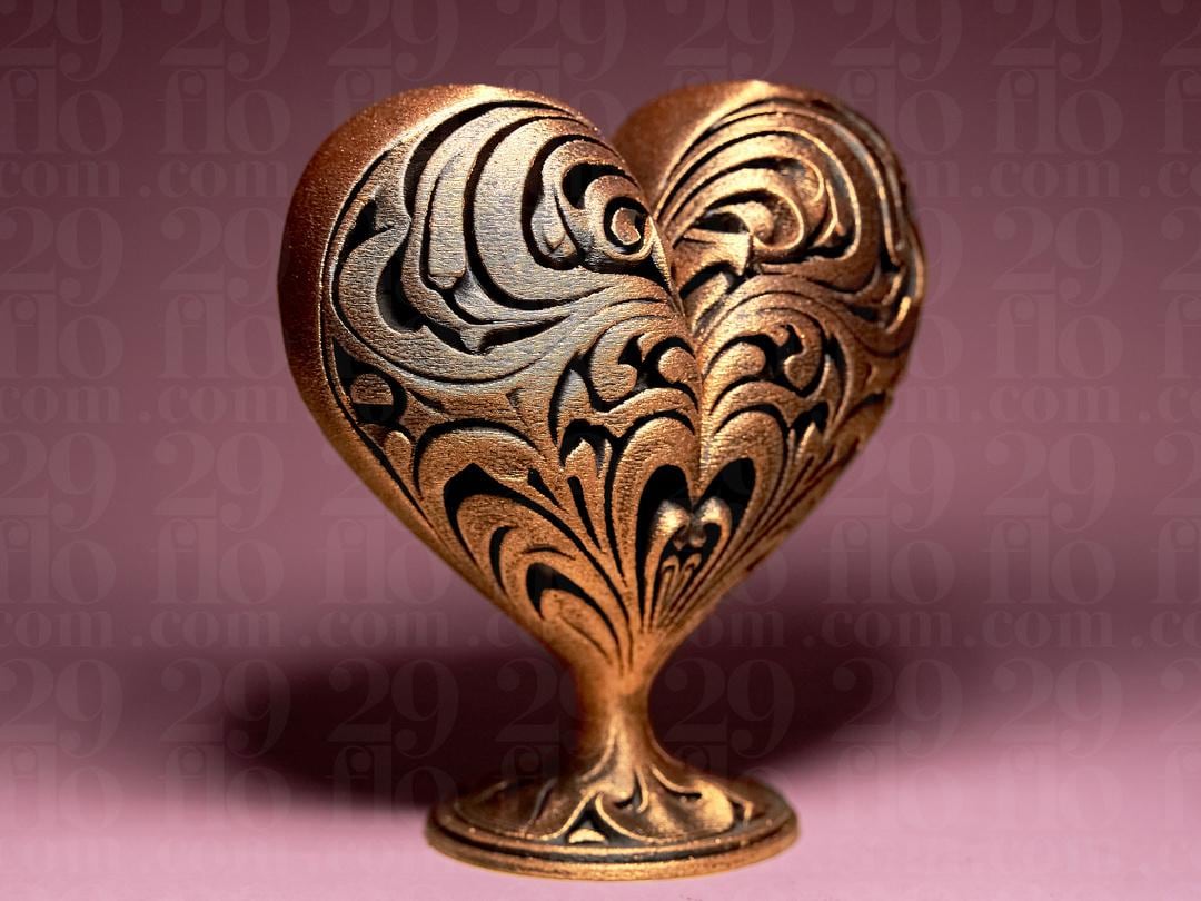 ornamental heart sculpture - 3D print - love decor - romantic gift - hand painted