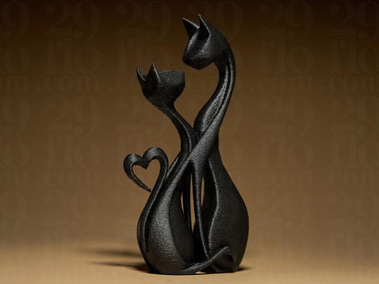 Two Kittens (big and small) in Love - 3D Printed Cat Sculpture - Modern Deco Figurine