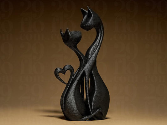 Two Kittens (big and small) in Love - 3D Printed Cat Sculpture - Modern Deco Figurine