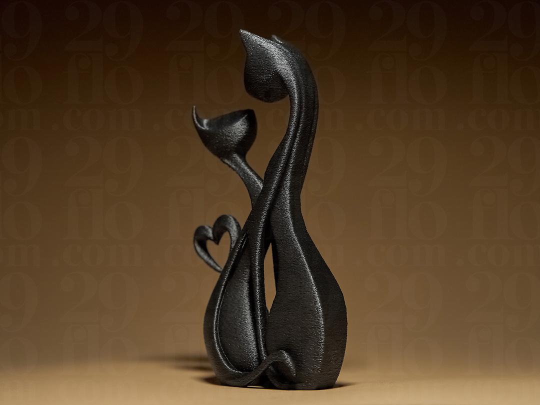 Two Kittens (big and small) in Love - 3D Printed Cat Sculpture - Modern Deco Figurine