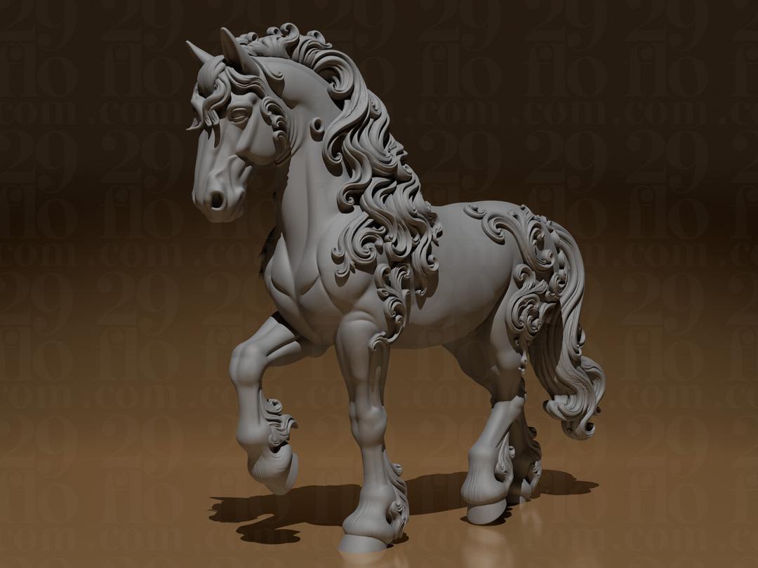 horse sculpture - floral 3D print - home decor - romantic figurine