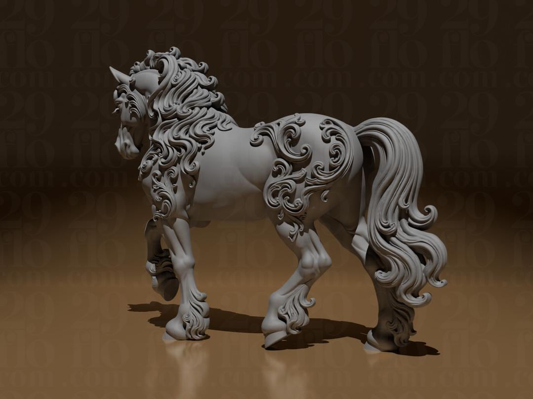 horse sculpture - floral 3D print - home decor - romantic figurine