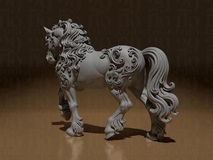 horse sculpture - floral 3D print - home decor - romantic figurine