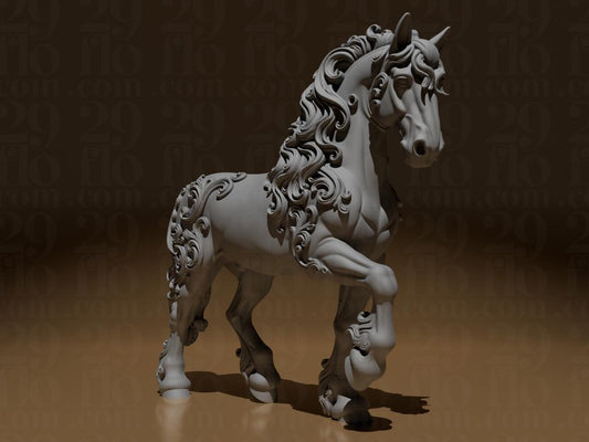 horse sculpture - floral 3D print - home decor - romantic figurine