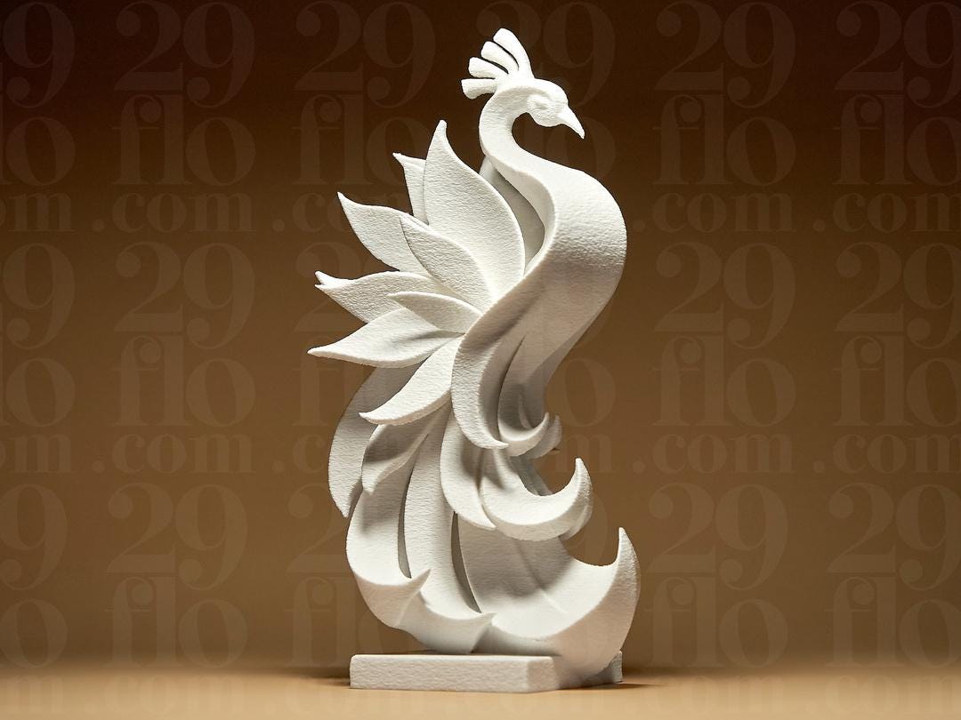peacock sculpture - elegant 3D print - home decor - floating modern statue