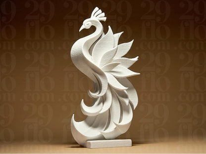 peacock sculpture - elegant 3D print - home decor - floating modern statue