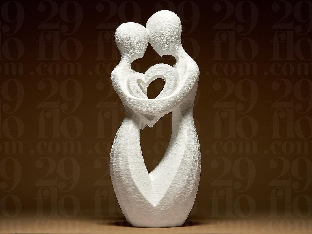 Romantic couple - 3D print - love sculpture - heart decor