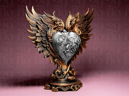 Winged Heart Statue - modern 3D print - love sculpture - baroque home decoration