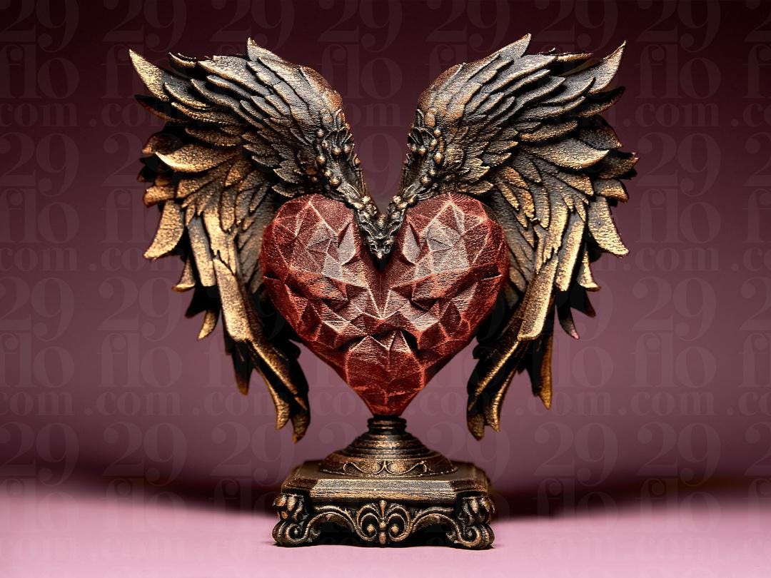 Sacred Winged Heart Statue - modern 3D print - love sculpture - baroque home decoration