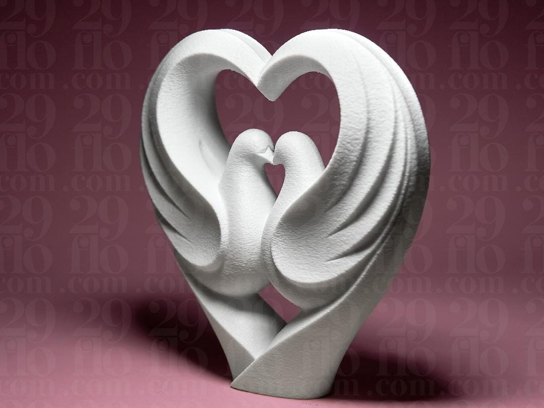 Heart of doves - 3D print - elegant sculpture - love decor