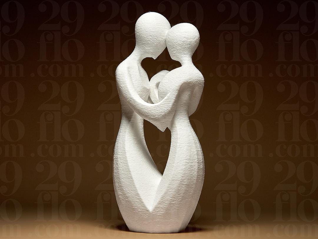 Romantic couple - 3D print - love sculpture - heart decor