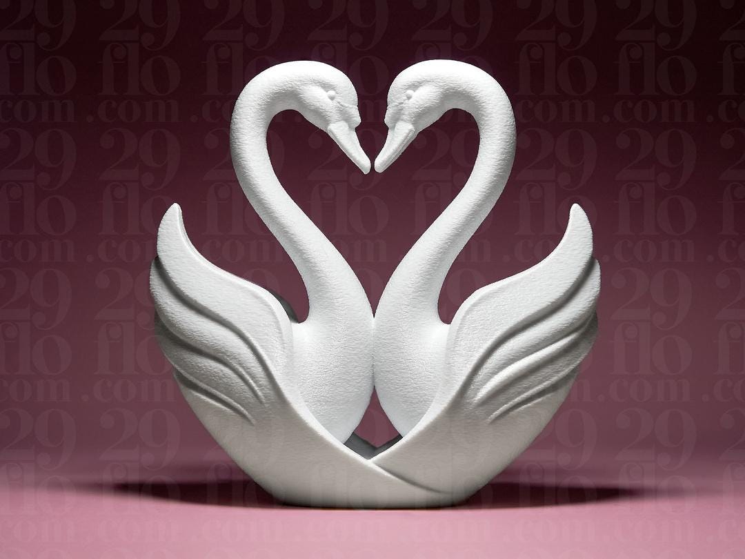 Heart of Swans - 3D print - elegant sculpture - love decor
