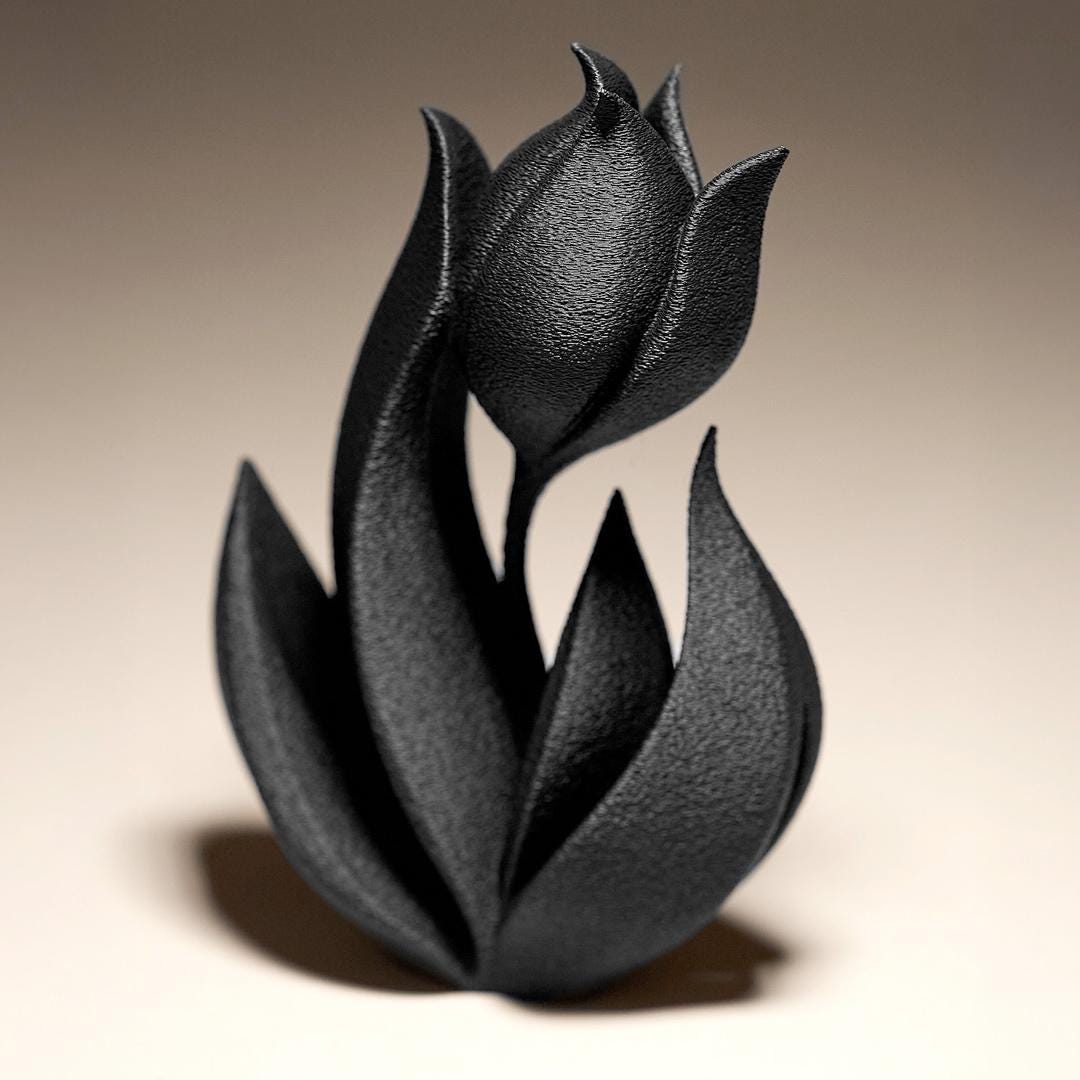 Tulip with leaves - 3D print - floral sculpture - home decor
