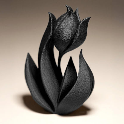 Tulip with leaves - 3D print - floral sculpture - home decor
