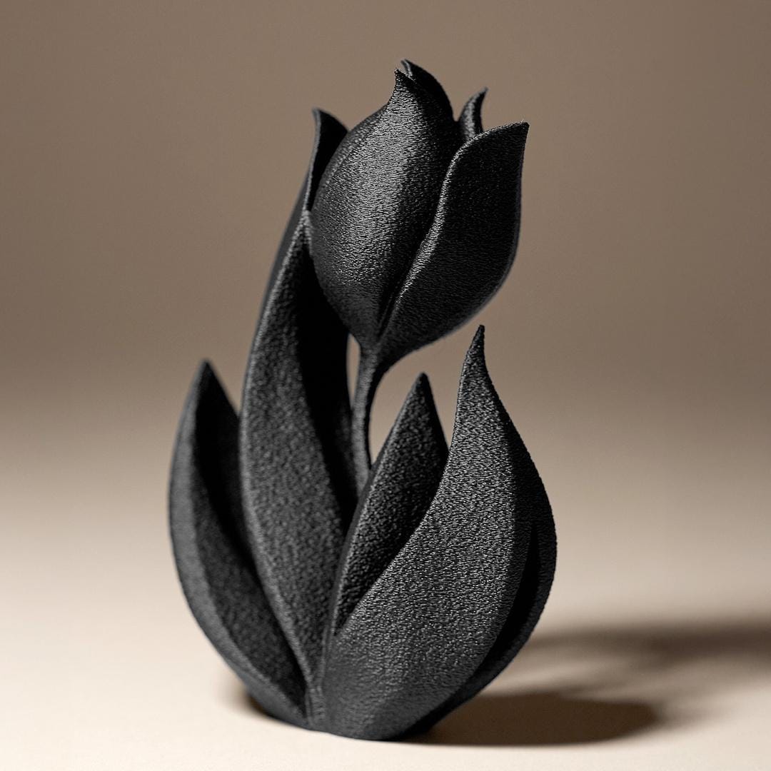 Tulip with leaves - 3D print - floral sculpture - home decor