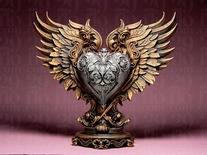Winged Heart Statue - modern 3D print - love sculpture - baroque home decoration