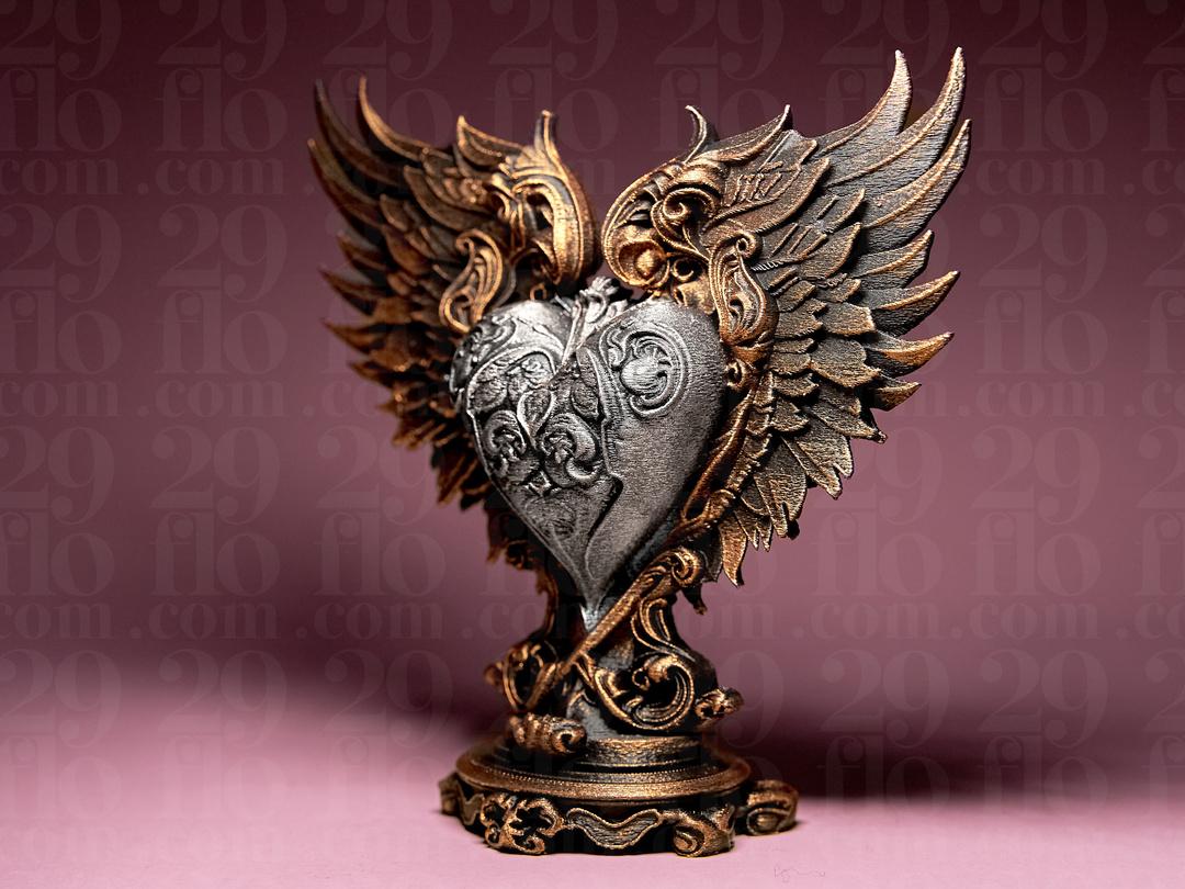 Winged Heart Statue - modern 3D print - love sculpture - baroque home decoration