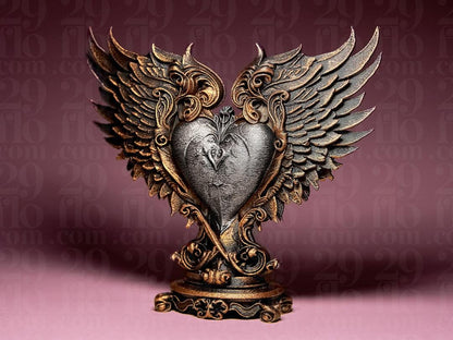 Winged Heart Statue - modern 3D print - love sculpture - baroque home decoration