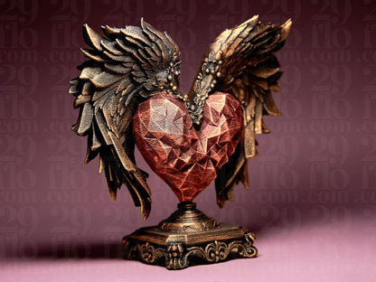 Sacred Winged Heart Statue - modern 3D print - love sculpture - baroque home decoration