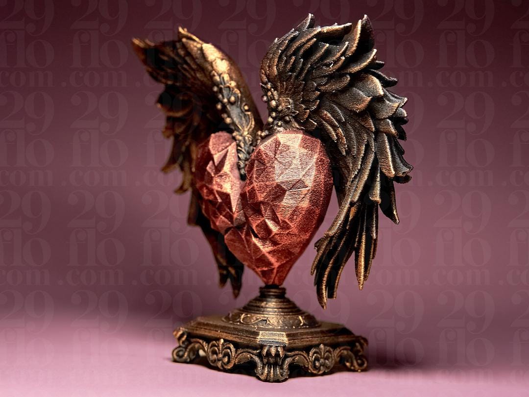 Sacred Winged Heart Statue - modern 3D print - love sculpture - baroque home decoration