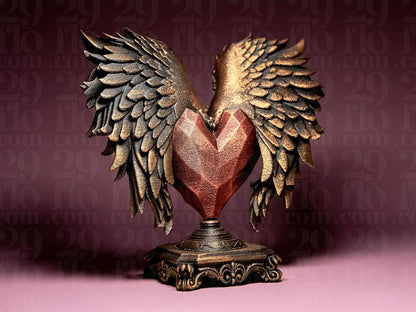 Sacred Winged Heart Statue - modern 3D print - love sculpture - baroque home decoration